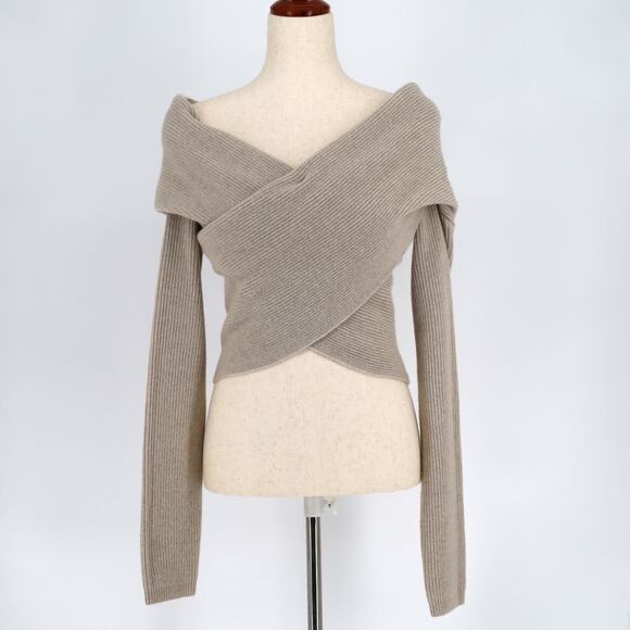 Altuzarra Women Ivory Wool Knit Mimi Off-the-Shoulder Front Cross Sweater Size M - Picture 5 of 8